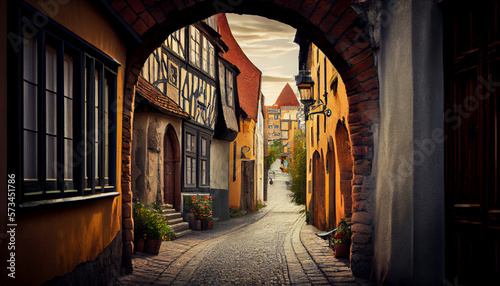 Street in the old town  generative ai