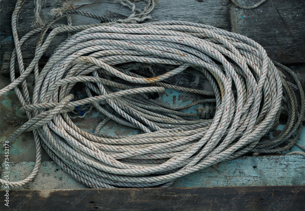 old ropes in sea boat