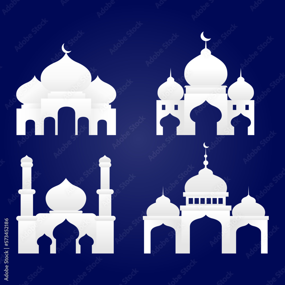White mosque isolated illustration collection