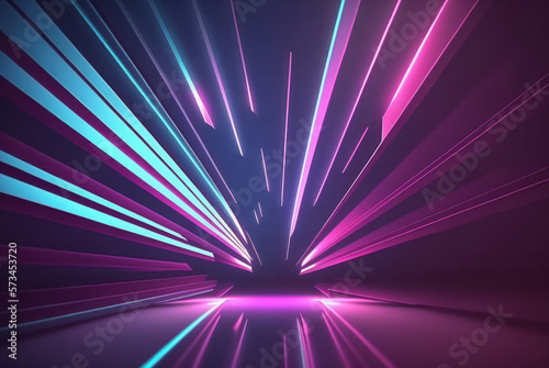 Canvastavla 3d rendering neon light abstract ultraviolet background, dynamic glowing lines blue pink laser rays fashion stage background