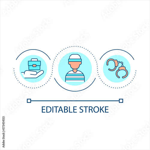 Chance to get job for ex prisoners loop concept icon. Inclusive employment strategy abstract idea thin line illustration. Isolated outline drawing. Editable stroke. Arial font used