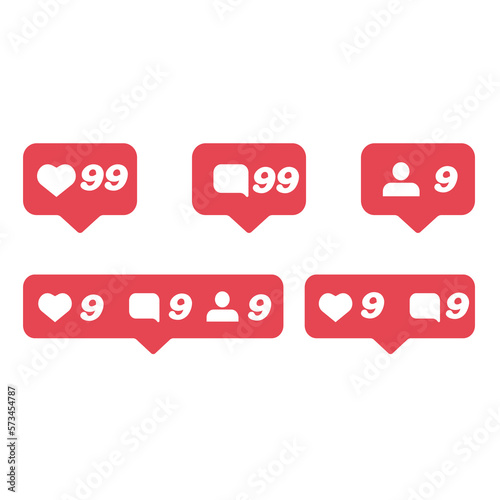 Like, comment, follower isometric icon, social media instagram notification button