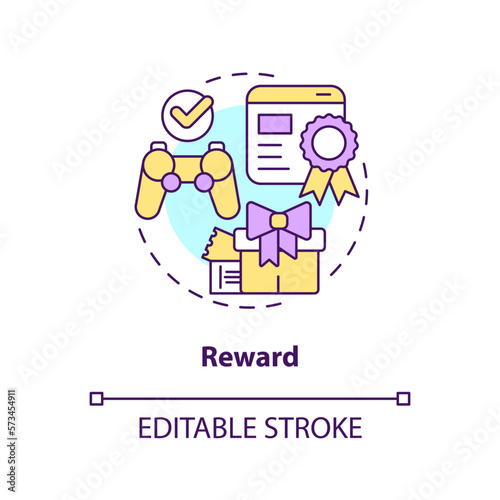 Reward concept icon. Bonuses for users. Game mechanics in gamification abstract idea thin line illustration. Isolated outline drawing. Editable stroke. Arial, Myriad Pro-Bold fonts used