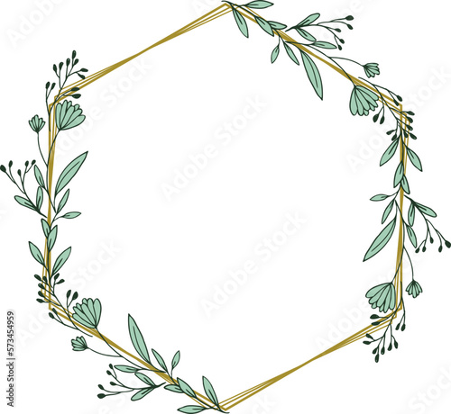 Gold Hexagon frame minimalist floral wreath or hexagon floral frame