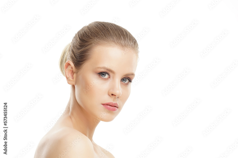 Close-up portrait of beautiful, fresh, healthy and sensual girl over white background Close-up portrait of beautiful, fresh, healthy and sensual girl over white background