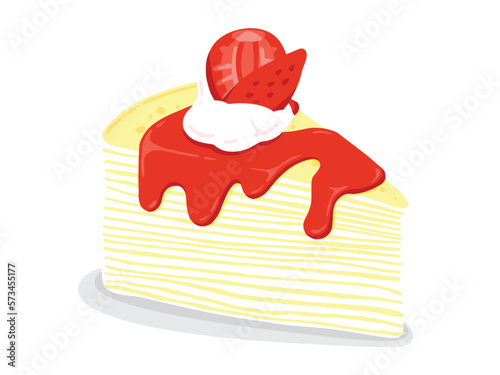 Strawberry crepe cake, bakery hand drawn, vector illustration.