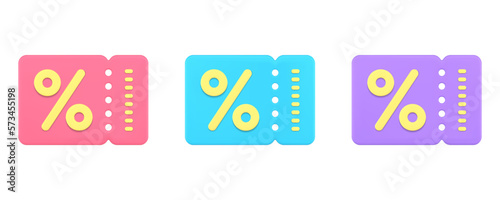 Discount sale coupon online shopping tag percentage voucher 3d icon set realistic vector