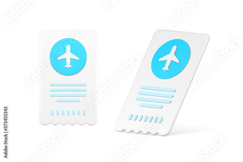 Airplane ticket pass fly journey admission ragged coupon passenger boarding 3d icon set vector