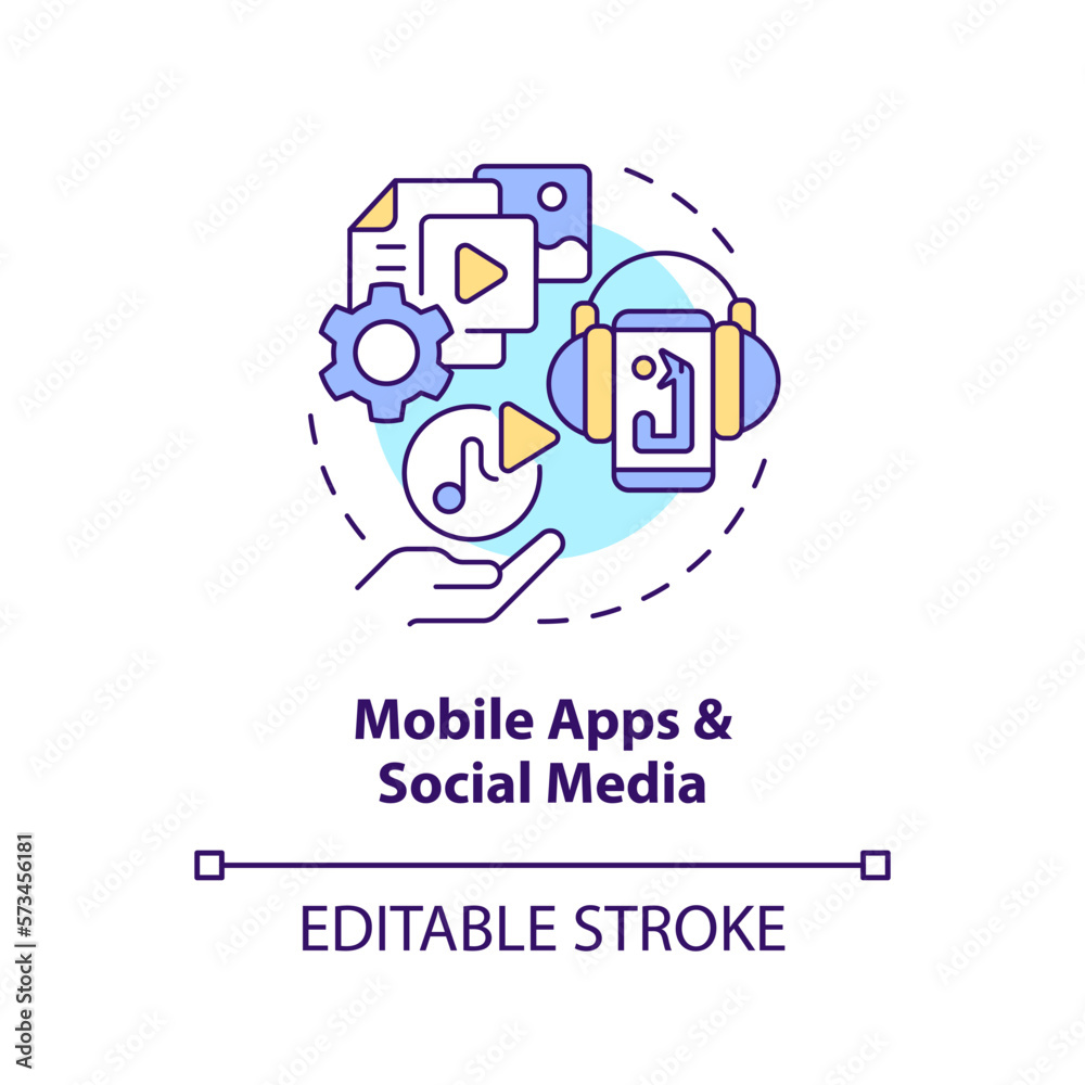 Mobile apps and social media concept icon. Internet content. Gamification trend abstract idea thin line illustration. Isolated outline drawing. Editable stroke. Arial, Myriad Pro-Bold fonts used Mobile apps and social media concept icon. Internet content. Gamification trend abstract idea thin line illustration. Isolated outline drawing. Editable stroke. Arial, Myriad Pro-Bold fonts used