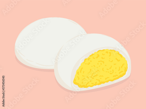 Steamed bean bun, Dim sum or Salapao, Food hand drawn, vector illustration.