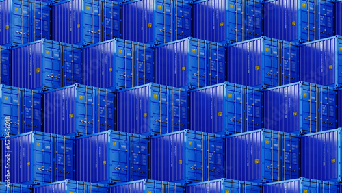 Freight blue containers in a harbor - 3d rendering