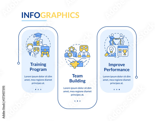 Workplace and gamification rectangle infographic template. Corporate. Data visualization with 3 steps. Editable timeline info chart. Workflow layout with line icons. Lato-Bold, Regular fonts used