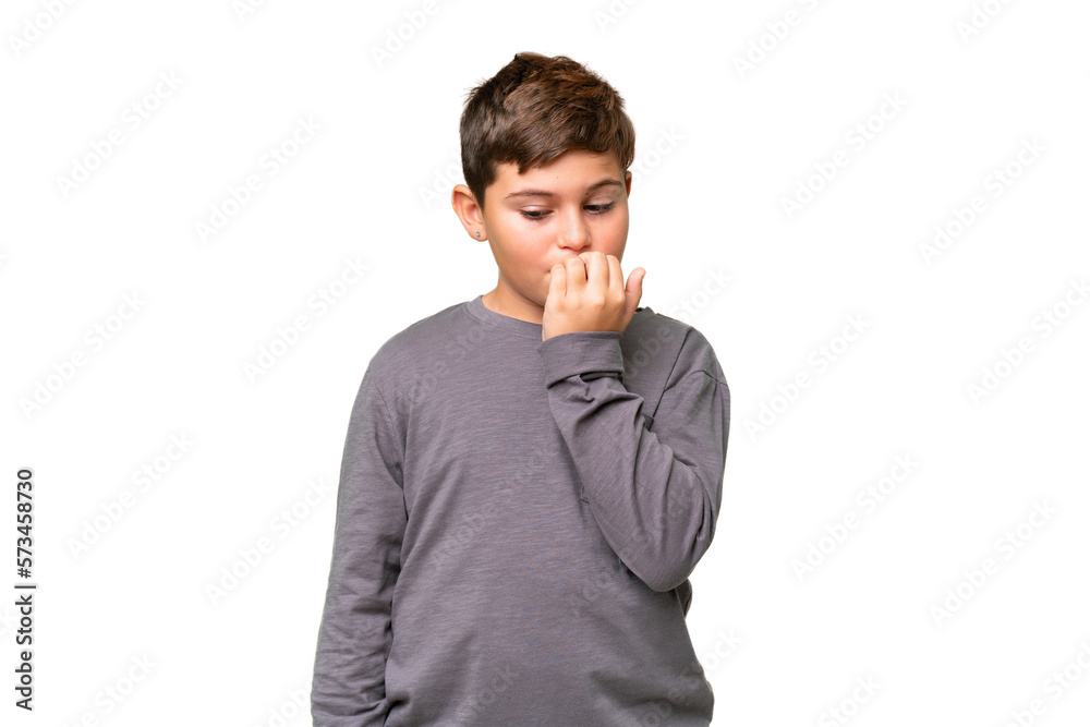 Little caucasian kid over isolated chroma key background having doubts Little caucasian kid over isolated chroma key background having doubts