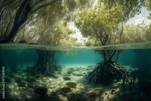image  underwater photography of a flooded mangrove swamp  generative ai
