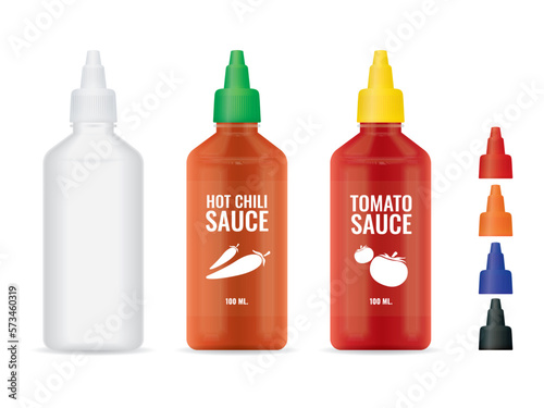 Sauce bottle vector mockup, Pointed mouth top cap for Liquid.