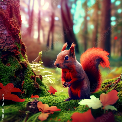 Squirrel in forest  created with Generative AI technology
