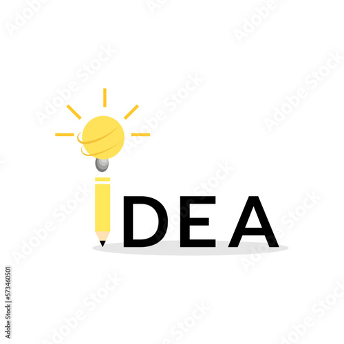 Pen and light bulb idea typography logo.