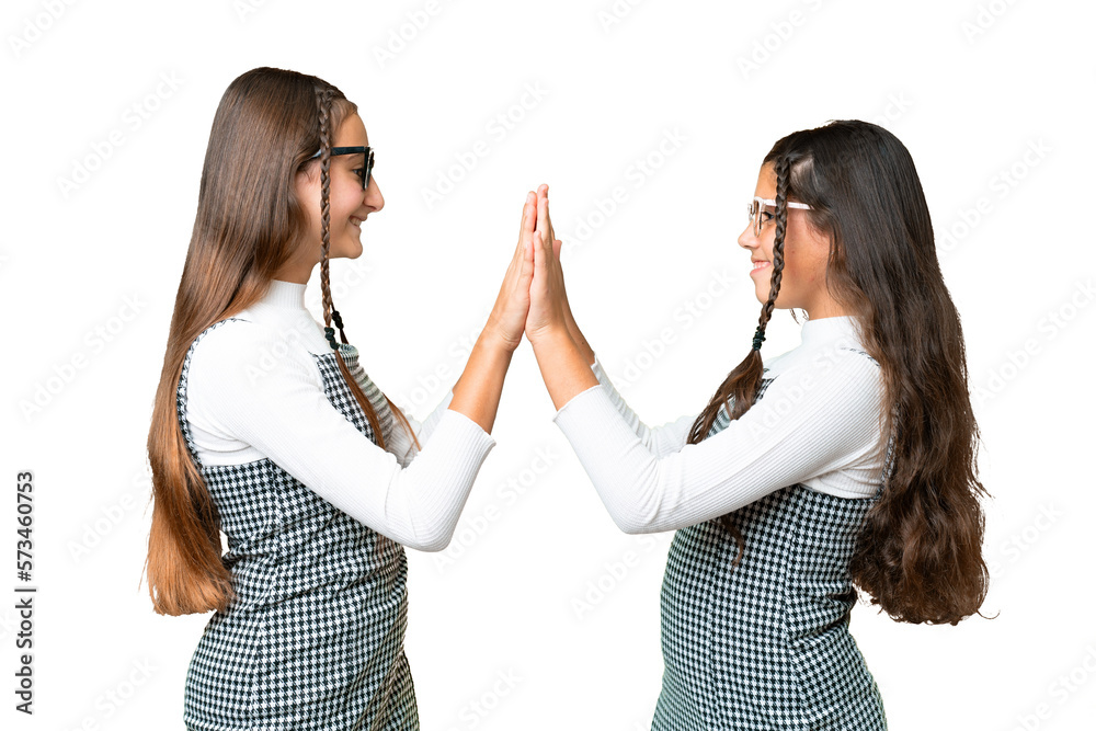Friends girls over isolated chroma key background Friends girls over isolated chroma key background