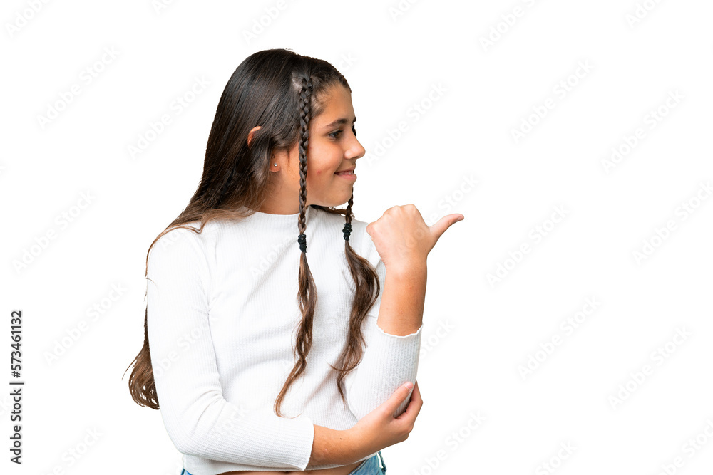 Young girl over isolated chroma key background pointing to the side to present a product Young girl over isolated chroma key background pointing to the side to present a product