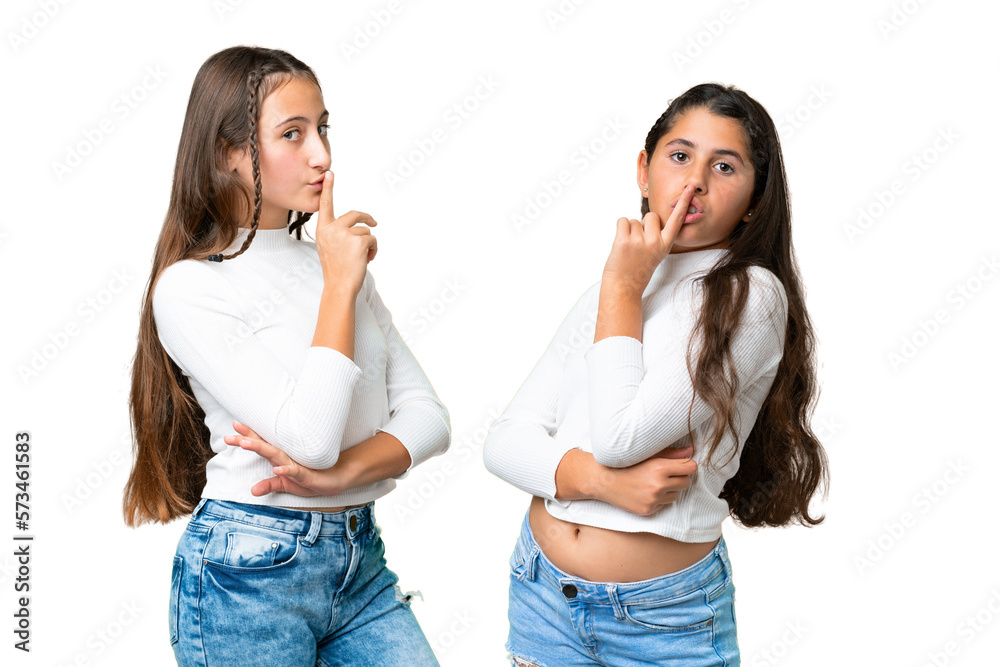 Friends girls holding gift and a birthday cake over isolated chroma key background showing a sign of closing mouth and silence gesture Friends girls holding gift and a birthday cake over isolated chroma key background showing a sign of closing mouth and silence gesture