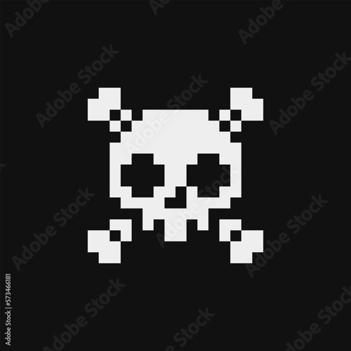 Skull crossbones pixel art style icon, pirate symbol, isolated abstract vector illustration. Design for stickers, logo, web and mobile app. Print for clothes.