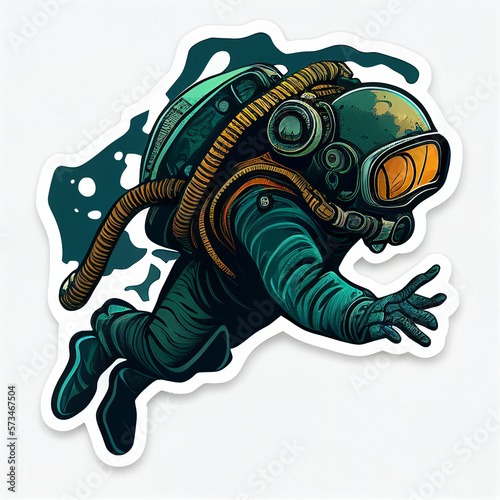 Diver sticker isolated on white background  diver drawing. Generative AI.