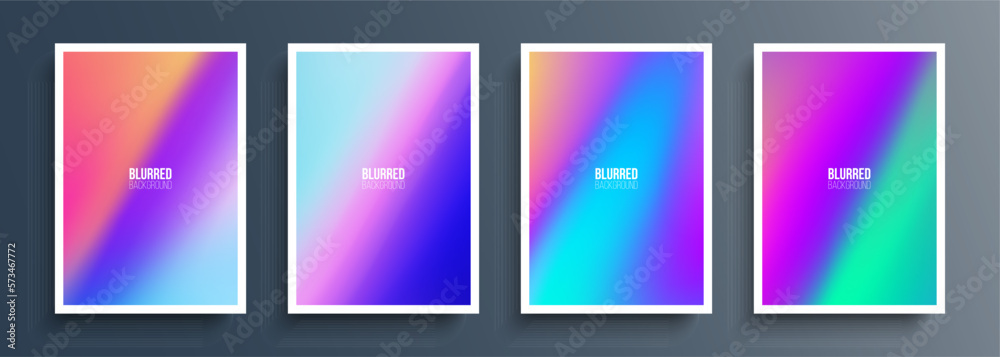 Set of futuristic abstract backgrounds with dynamic gradients. Color borderlines. Blurred cover templates with vibrant fluid colors for your graphic design. Vector illustration.