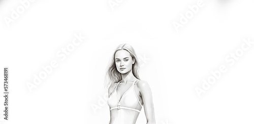 Line drawing of a young woman isolated on white