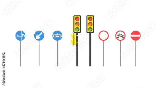 3D rendering PNG Set of road signs isolated on transparent, Road direction signs, city streets, urban traffic, driving concept, Direction traffic signs boards on metal stand, directing signboard
