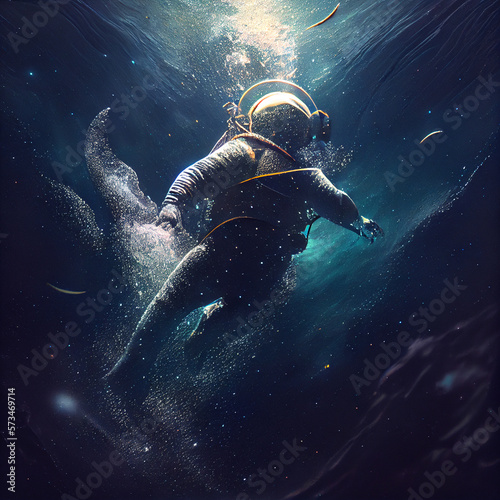 An astronaut swimming in the ocean. home decoration wall art.
