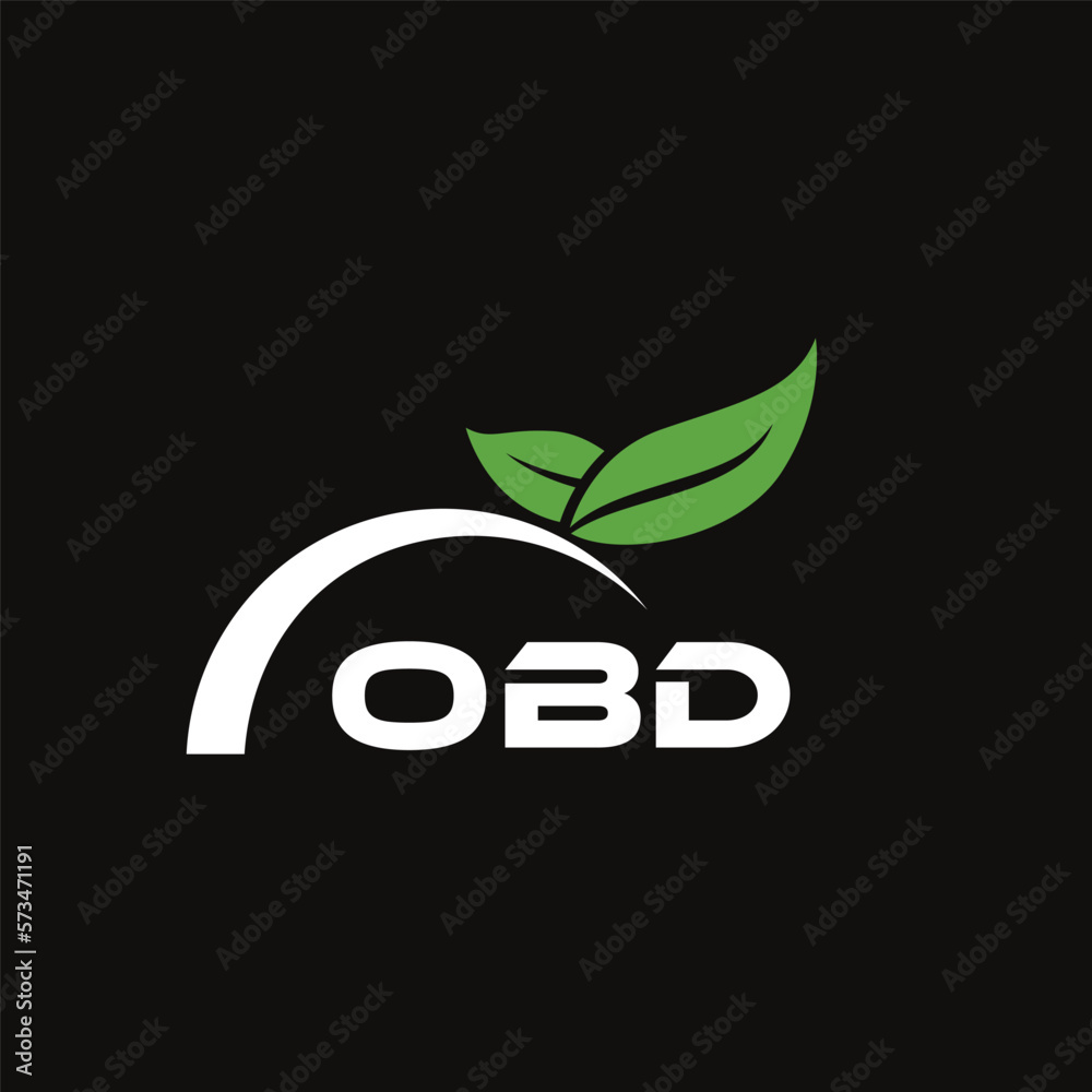 Fototapeta premium OBD letter nature logo design on black background. OBD creative initials letter leaf logo concept. OBD letter design.