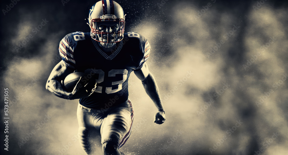 American football player running with ball. Generative AI banner American football player running with ball. Generative AI banner