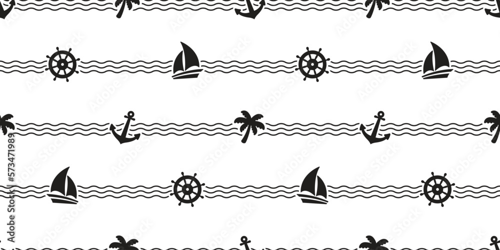 boat part Anchor seamless pattern vector helm wave pirate maritime ...