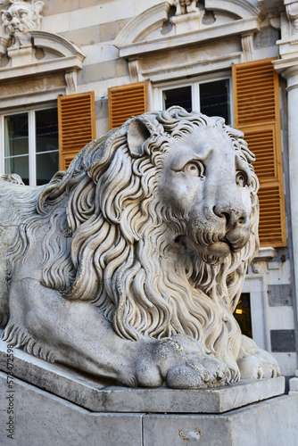 Sculpture of a lion in the Genova city, Italy