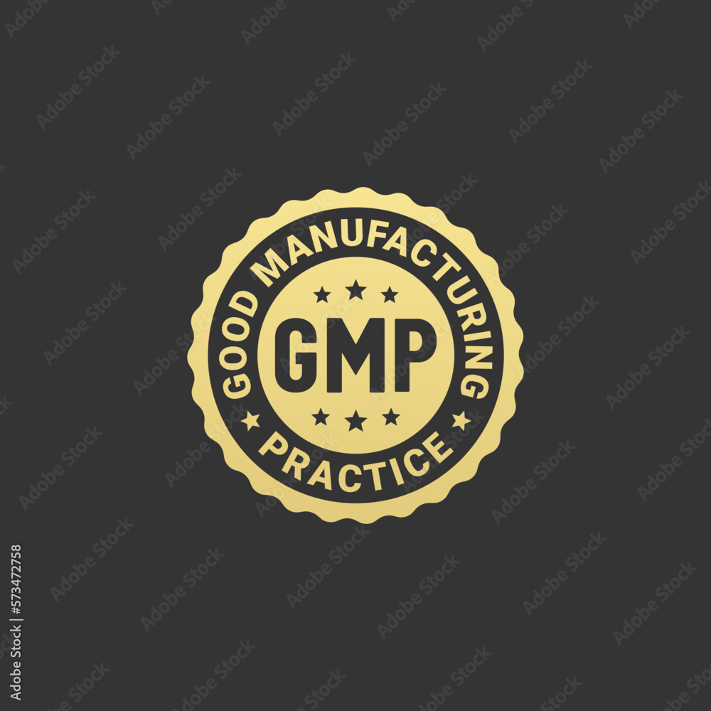 Gmp certified logo or gmp certified label on black background. Good Manufacturing Practices. Gmp