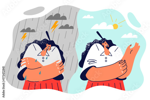 Girl is experiencing problems due to sharp change in weather affecting mood and provoking disorders