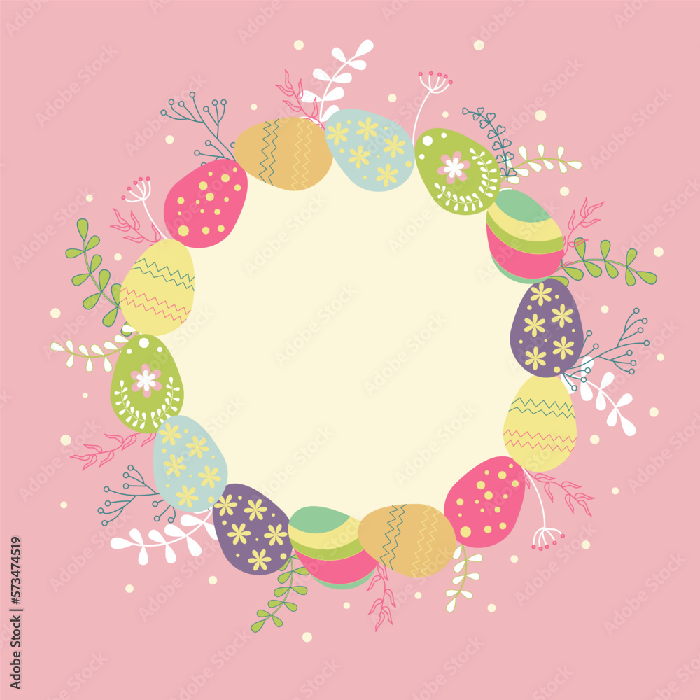Easter egg frame with flowers on a pink background