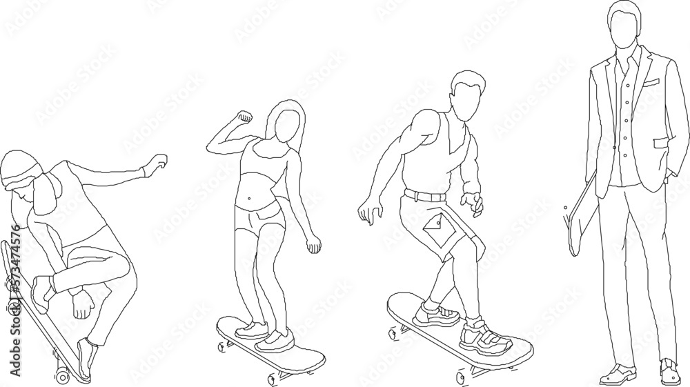 Skater boy silhouette illustration vector sketch