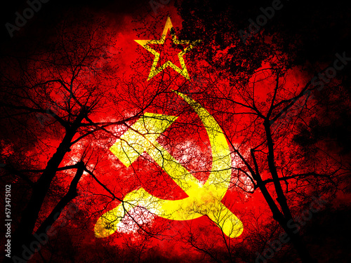 Fotografi Double exposure on creepy soviet flag