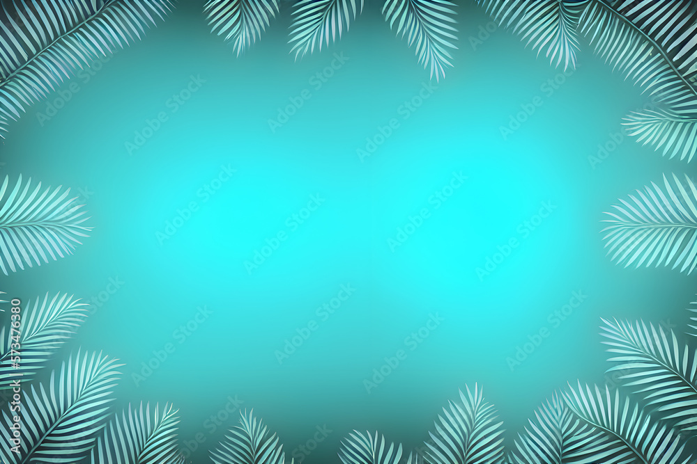 Water background with palm leaves on the margins. Empty space for writing in a tropical frame. Generative AI