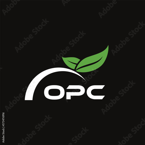 OPC letter nature logo design on black background. OPC creative initials letter leaf logo concept. OPC letter design.
 photo