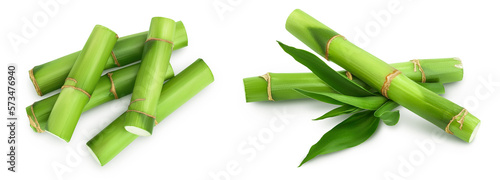 Green bamboo isolated on white background with full depth of field. Top view. Flat lay
