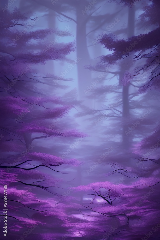 Artistic image of japanese forrest, neon purple, realistic - generative ai