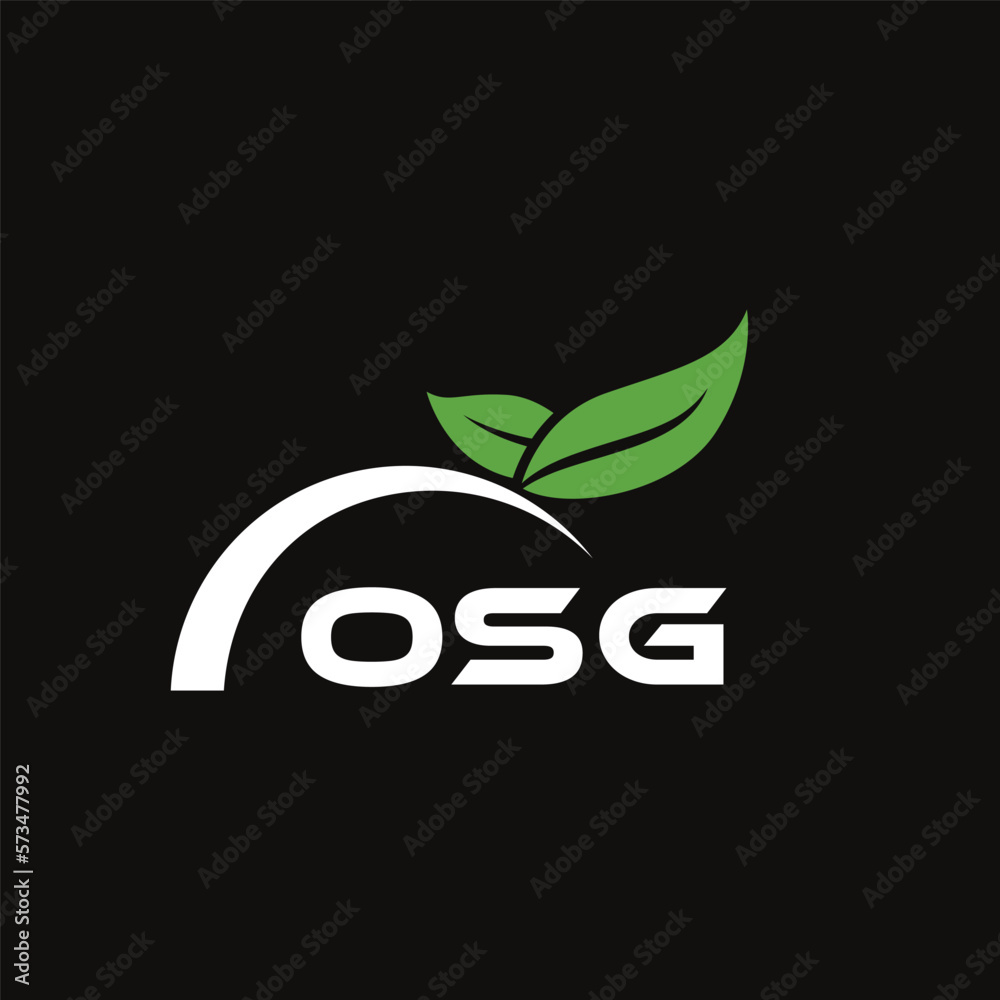 Fototapeta premium OSG letter nature logo design on black background. OSG creative initials letter leaf logo concept. OSG letter design. 