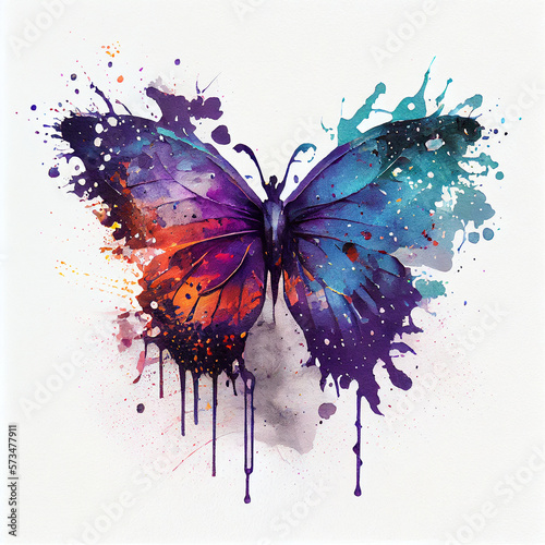 Watercolor butterfly splash background. Generative AI © farhadahmadov