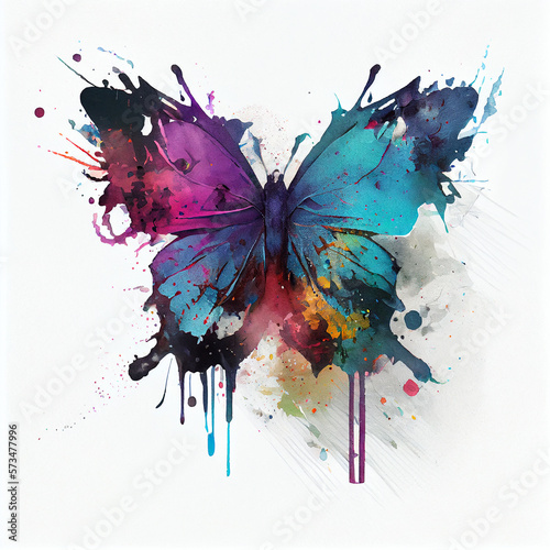 Watercolor butterfly splash background. Generative AI
