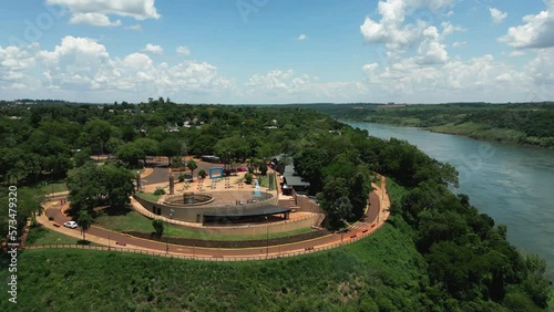 Hito tres fronteras landmark along Iguazu river, Brazil, Argentina and Paraguay photo