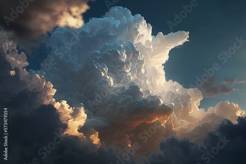 Stormy art sky with dramatic clouds from an approaching thunderstorm at sunset.Generated AI