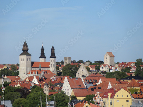 Cathedral and rooftops in Visby, Sweden photo