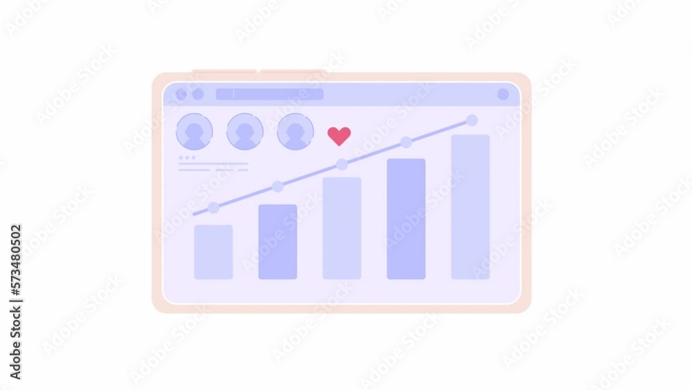 Animated social media statistics. Measuring followers growth on tablet. Flat device screen animation on white background with alpha channel transparency. Color cartoon style 4K video footage Animated social media statistics. Measuring followers growth on tablet. Flat device screen animation on white background with alpha channel transparency. Color cartoon style 4K video footage